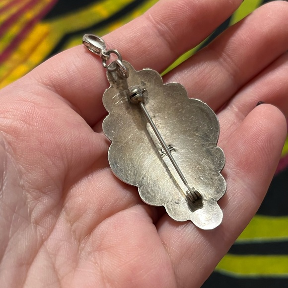 VTG Navajo Artist Signed Black Onyx Sterling Silver Statement Brooch Pendant - Picture 4 of 7